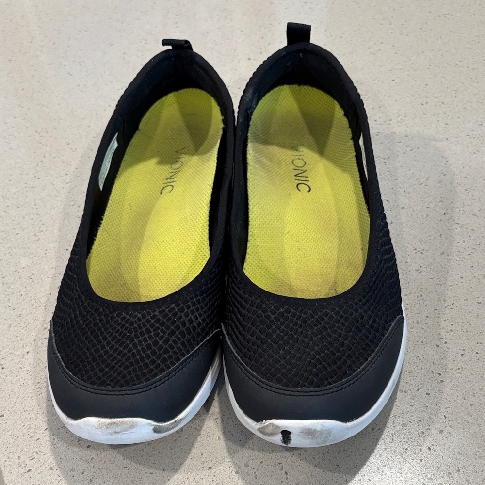 Vionic Black Slip-On Flats with Yellow Insole